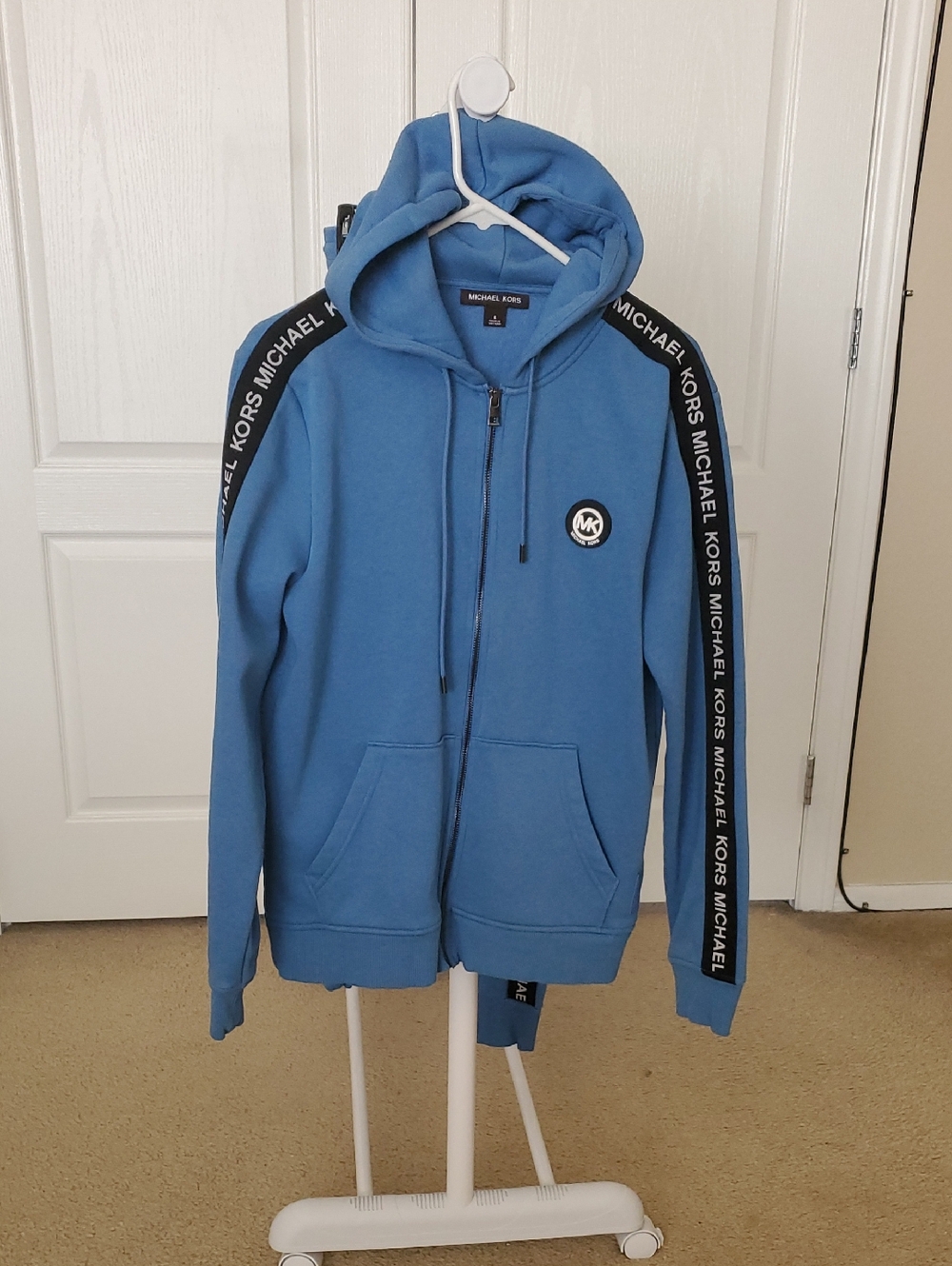 Michael Kors Blue Zip Hoodie with Black Logo Tape